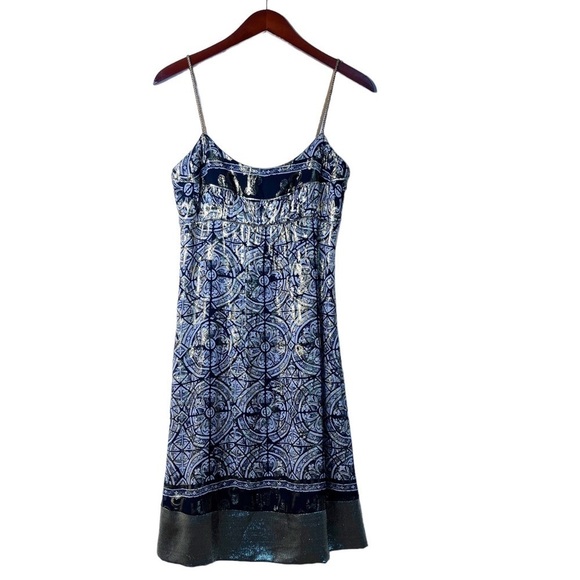 NICOLE MILLER Collection Silk and Lurex Metallic A Line Dress Size 4 - Picture 1 of 16